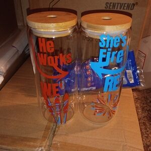 Relationship Glass Storage Jars with Bamboo Lids - Red and Blue